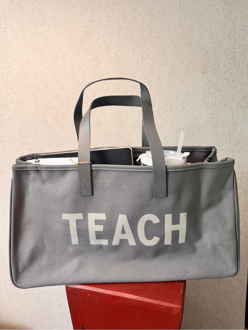 Gray 'TEACH' Tote Organizer Bag